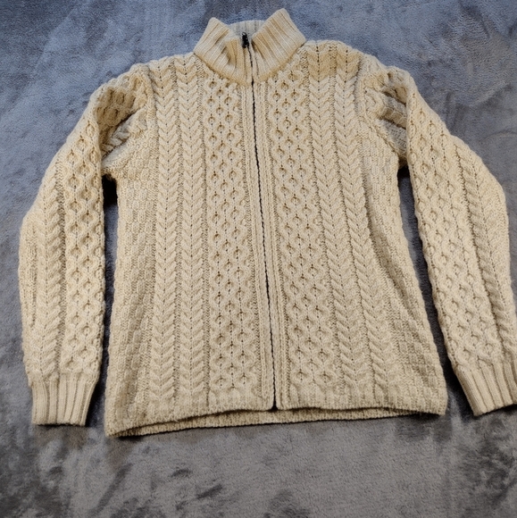Vintage Made in Ireland Inis Crafts 100% Merino Wool Full Zip Cardigan Sweater - Picture 1 of 8